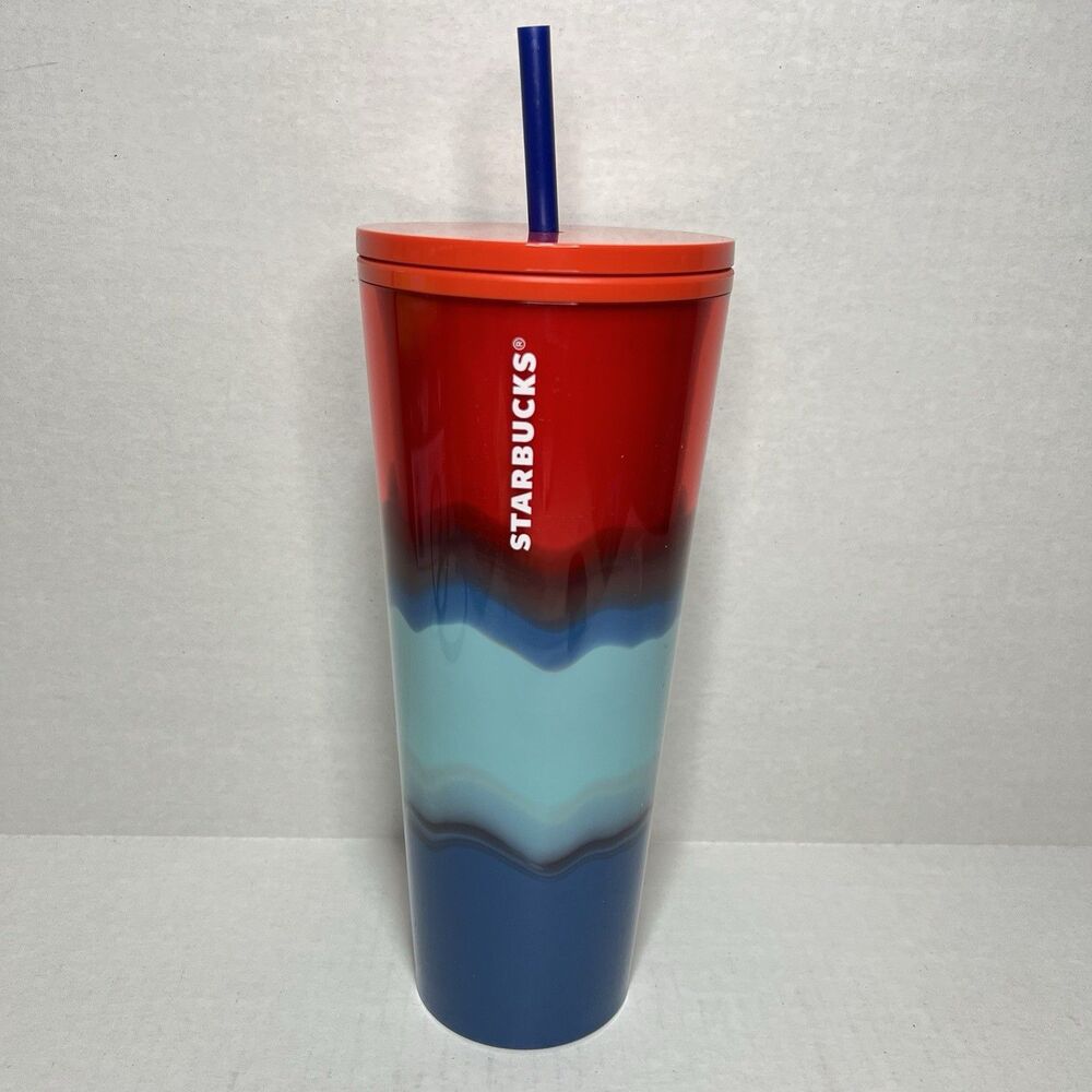 Starbucks 2021 Tumbler Patriotic Red White Blue Dip Dye Summer Venti Cup 24oz